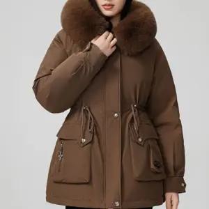 여성 가볍고 따뜻한 안감누빔 탈부착후드 허리스트링 이중 여밈 아우터 패딩 잠금 겨울