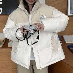 여성 하프골덴 코듀로이 캐주얼 겨울 아우터 백프린팅 스타일 패딩 반목 하이넥 포근한