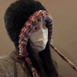 여성 부드러운 퍼 로프백 후드형 보온성 컬러 포인트 러블리 스타일 모자 따뜻한 겨울