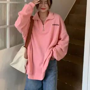 여성 따뜻한 기모안감 오버핏 캐주얼 겨울 캠퍼스룩 스타일 반집업 맨투맨 티셔츠