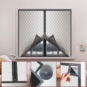 창문 방풍, 따뜻한 커튼, 방한 이중 두꺼운 암막 방음 면 창, 회색 지퍼 스타일