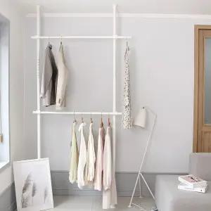 기둥식 행가 2단행거 코트랙 25파이/옷행거/미니/행거/스탠드/수납/드레스룸/선반/헹거/고정식/옷헹거