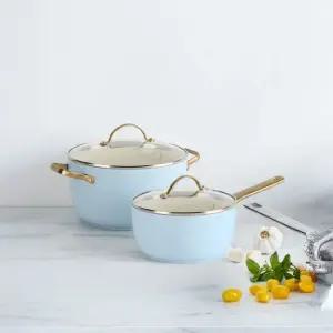 파도바 세라믹 논스틱 코팅 인덕션 골드 냄비 2종세트  18편수 20양수)