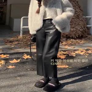 여성가죽바지 8부 9부 와이드팬츠