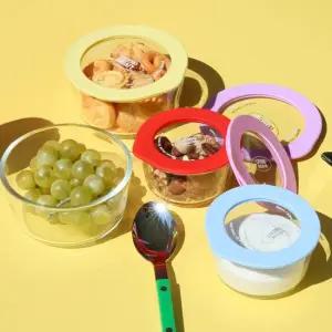 한눈에 보이는 유리용기 동그락 3세트  4colors) 냉동밥 반찬 보관용기
