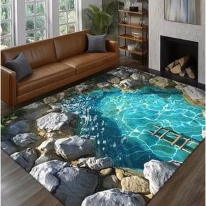 러그 양탄자 카페트 초겨울 방바닥매트 북유럽 극세사 거실 침실 카펫트 3D 착시 효과 투명 물풀 및 바위