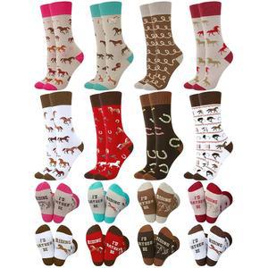 여성 여성용 재미있는 말 양말 8켤레 크리스마스 동물 선물 참신한 크루 승마 애호가를 위한 카우걸 더비 파티에서 추천합니다