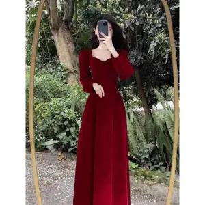 레드벨벳원피스 겨울 크리스마스 파티룩 여성 버건디 연말