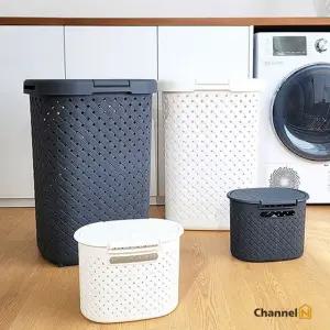 [채널앤] 클래식 빨래 바구니 대용량,미니 2종세트 세탁바구니 빨래통 라탄스타일