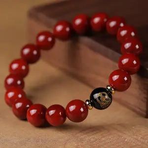 8mm 경면주사 팔찌 액막이 소원성취 띠별 염주 단주 흑요석 재물 금전운 사업 운 부적 수호신