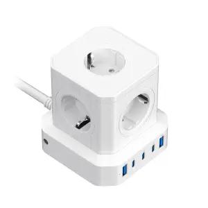 4000W 고용량 타워형 5구 멀티탭 USB C타입 고속 충전 캠핑용 여행용 / 큐브 타워 멀티 콘센트 WISEAC490