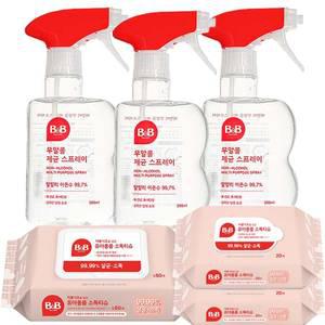 비앤비 제균 무알콜 스프레이 300ml 유아용품 소독티슈 물티슈 캡형 60매