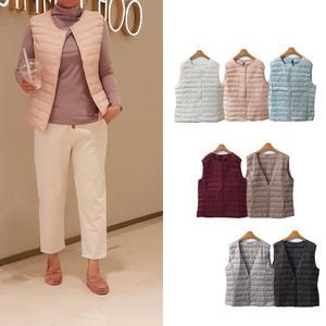 유니크 오리털 경량패딩 조끼 55-99까지 브이라운드넥