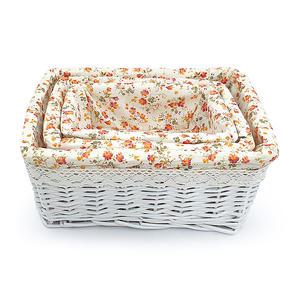 플라워 천커버 버들 바구니 3p 세트 꽃 패턴 바스켓 소품 보관 수납 정리