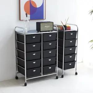 베스트리빙 미드센츄리 모던 크롬 이동식 더블 서랍 5단 트롤리