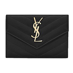 [생로랑]입생로랑 여자 반지갑 금장로고 블랙 414404