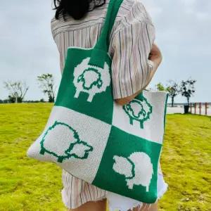 [디어백] 양 패턴 체크 니트 숄더 빅백 CH99005T