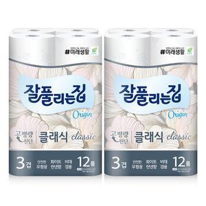 [미래생활] 잘풀리는집 클래식 3겹 27m x 12롤 x 2팩