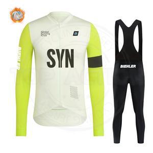 BIEHLER남성용 겨울 양모 사이클링 세트 사이클링 의류 야외 자전거 사이클링 상의 저지 SYN 긴팔 의류 정