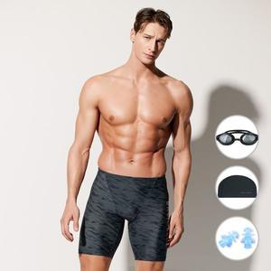 [베이직엘르][4종세트] 베이직엘르 남성 블랙 5부 사각 패턴 실내수영복 BEZ-Y402K