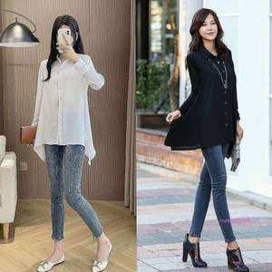 여자여성쉬폰셔츠 소재 검정 빅사이즈 화이트 블랙 오버핏 블라우스 롱셔츠 흰색 긴팔티 브라우스 흰남방bc
