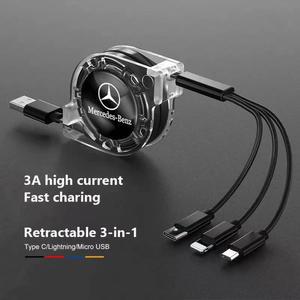 자동차 인테리어 3 In 1 고속 충전기 USB 데이터 케이블 액세서리 메르세데스 벤츠 AMG E S C A B 클래스 GLE GLS CLS GLC W204 W205 W203