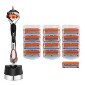 질레트 호환용 스윙 면도기 + 호환용 퓨전파워 면도날 3팩(12개입) + 면도기꽂이