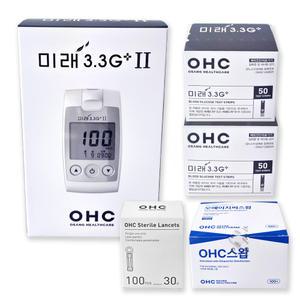 OHC 미래3.3G 플러스 전용 혈당측정기+시험지100매+채혈침100개+알콜솜100매