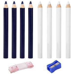 바느질용 8pcs 원단 연필, 흰색 및 파란색 수용성 원단 제조업체 세탁 가능 테일러 초크 펜 표시 및 추적 도구, 샤프너 및 테이프 측정기, 드레스 메이커 퀼팅 공예용