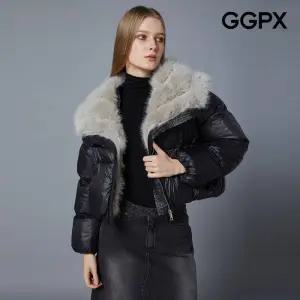 GGPX 페이크 밍크 배색 빅 카라 크롭 숏 패딩 점퍼 GOBJP026F 318671