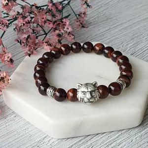 3A급 홍호안석 실버 호랑이팔찌 /커플 남자 원석팔찌