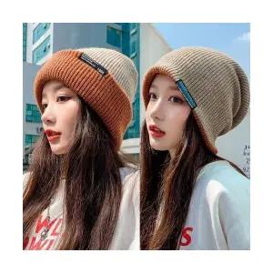 투톤 라벨 리버서블 비니 니트 모자 털모자 겨울 햇 벙거지 방울 여성 털 뽀글이 보온 겨울