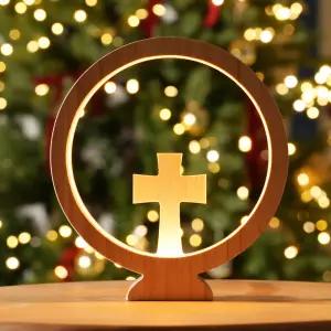 까사미코 십자가 원목 LED 무드등 교회선물 기도등