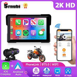 Srnubi HD 오토바이 DVR 내비게이션 GPS 무선 카플레이, 안드로이드 자동 에어플레이 디스플레이 화면, 휴대용 모토 모니터, 7 인치, 2K