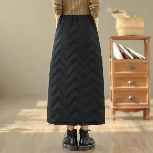 여성 데일룩 스커트 하이웨이스트 겨울 면 하이웨스트 빅사이즈 롱 바람막이 패딩 A라인 힛템