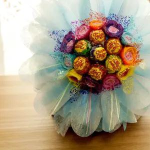 츄파춥스 사탕 7개 + 미니광섬유 + 비누꽃다발