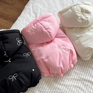 패션 리본 자수 강아지 코트 스타 시 다운 재킷 비숑 프리제 겨울 따뜻한 후드 코트 두꺼운 애완동물 액세서리