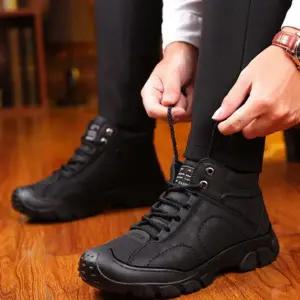남성 털 부츠 키높이 레이스업 발목 남성 방한 부츠 겨울 트레킹화 운동화 등산화 미끄럼 5cm 털신 방지