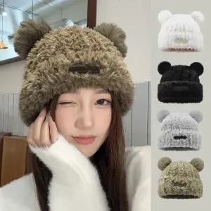 곰돌이 털모자 여성 겨울 패션 보온 귀달이 비니