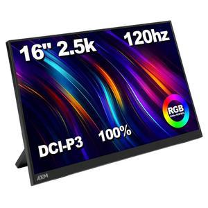 AXM 16인치 2.5K 휴대용 모니터 QHD IPS 120Hz 적응형 동기화 HDR 플리커 프리 400니트 100% DCI-P3 USB-C HDMI 게이밍 및 Windows, , Phone, Switch, Xbox PS4/5와 호환되는 노트북용 여행