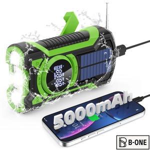 비상 라디오 핸드 크랭크 태양광 5000mAh, IP65 방수 방진 블루투스 5.3 휴대용 AMFMNOAA 기상 경보