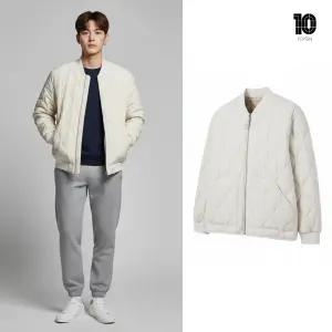 [백화점 출고] 탑텐 패딩 남자 에어테크 퀼팅 점퍼 아이보리 오버핏 숏 자켓