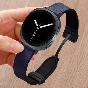 삼성 갤럭시 워치 8 44mm 40mm용 가죽 실리콘 팔찌, 클래식 마그네틱 밴드 스트랩 (틈새 없음)