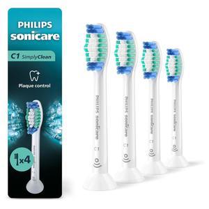 필립스 소닉케어 C1 심플리클린 - 정품 교체 전동 칫솔 헤드, 흰색, 1년 공급 4팩, HX6014/65