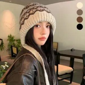 [하프클럽/]여성 산양모 니트 귀덮개 모자 끈