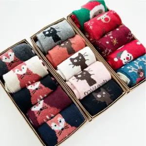 연말선물 양말 선물세트 5족 루돌프 스노우 스트라이프 고양이 산타