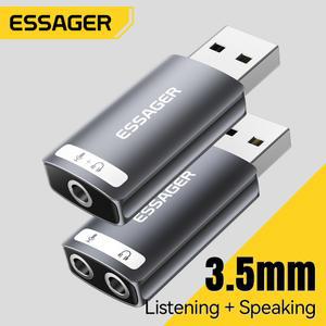Essager USB 사운드 카드 외부 미니 사운드 카드 USB 3.5mm 인터페이스 스테레오 오디오 어댑터 PS4 PS5 Swittch 노트북 헤드셋
