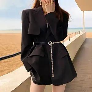 [옷자락]여자 오피스룩 포인트 메탈 블랙 허리 체인 벨트