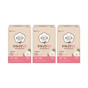 좋은느낌 유기농100%순면흡수체 탐폰, 슈퍼, 12매, 3개
