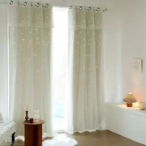 까르데코 디망쉬 스타 펀칭 암막 + 디망쉬 레이스 긴창커튼 4장 세트